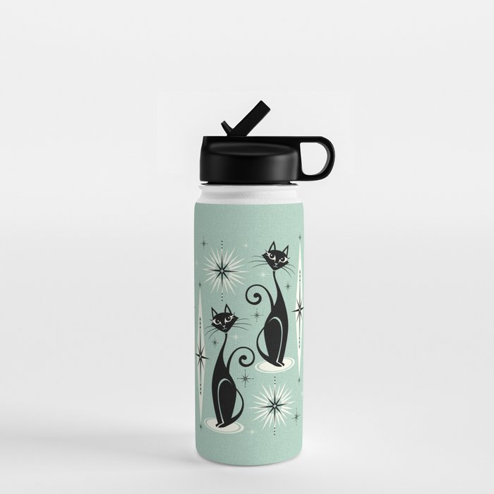 Mid Century Meow Retro Atomic Cats Mint Water Bottle Gallery Image 1