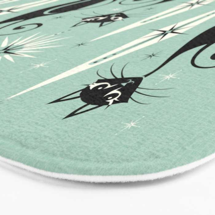 Mid Century Meow Retro Atomic Cats Mint Bath Mat Gallery Image 3
