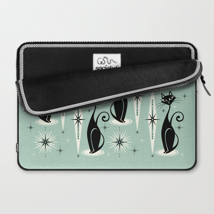 Mid Century Meow Retro Atomic Cats Mint Laptop Sleeve Gallery Image 2