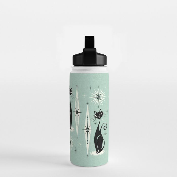 Mid Century Meow Retro Atomic Cats Mint Water Bottle Gallery Image 2