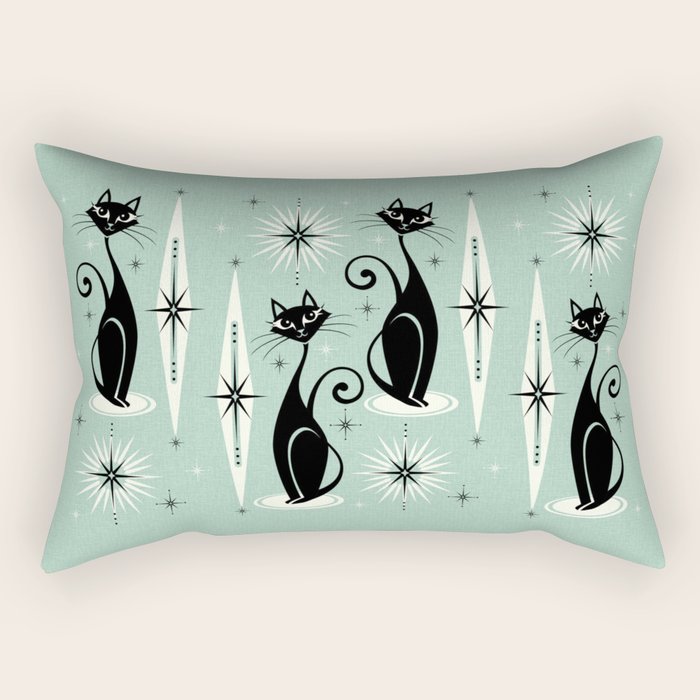 Mid Century Meow Retro Atomic Cats Mint Rectangular Pillow Gallery Image 1