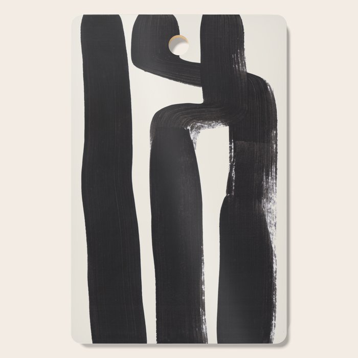 Mid Century Modern Minimalist Abstract Art Brush Strokes Black & White Ink Art Ancient Stripes Cutting Board Gallery Image 1