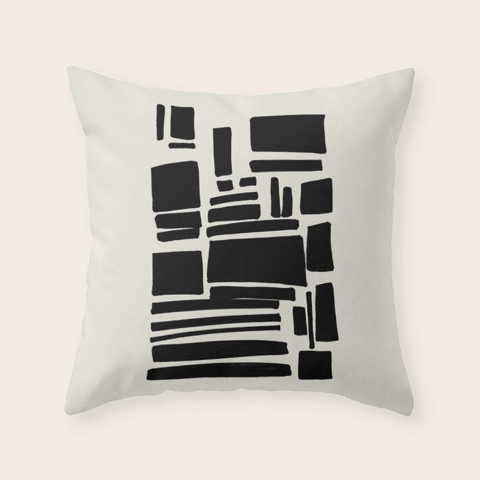 Black & White Minimalist Abstract Shapes Patterns Black Ink Painting Throw Pillow Gallery Image 6