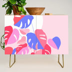 Pretty Monstera Plant in blue and pink Credenza Gallery Image 1