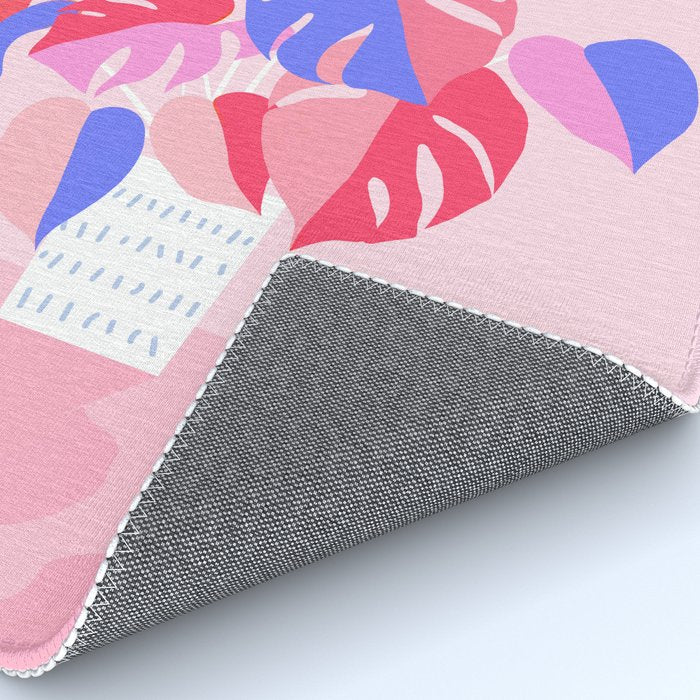 Pretty Monstera Plant in blue and pink Rug Gallery Image 4