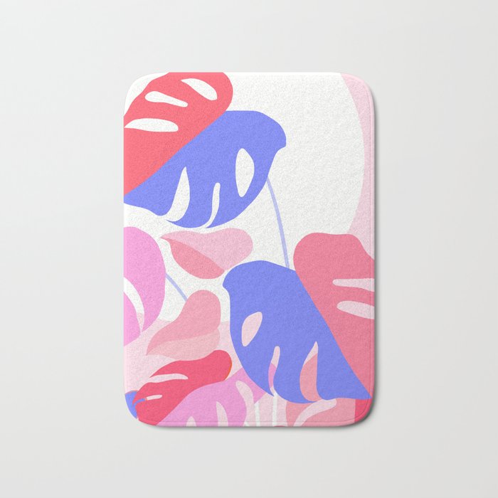 Pretty Monstera Plant in blue and pink Bath Mat Gallery Image 1