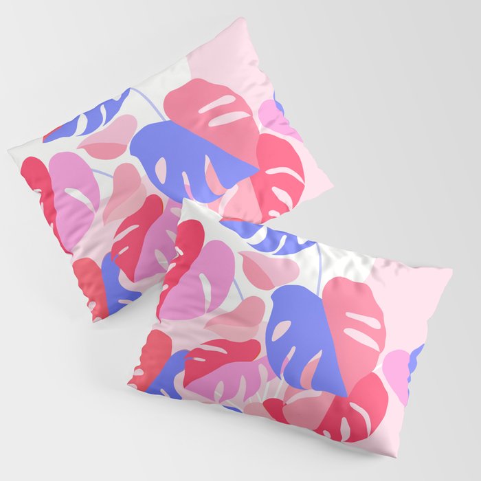 Pretty Monstera Plant In Blue And Pink Pillow Sham Gallery Image 3