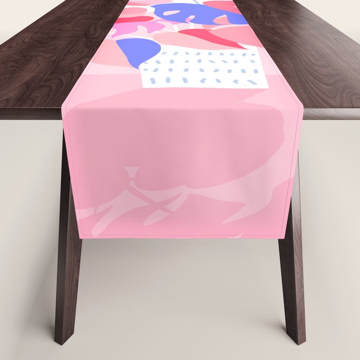 Pretty Monstera Plant in blue and pink Table Runner Gallery Image 1