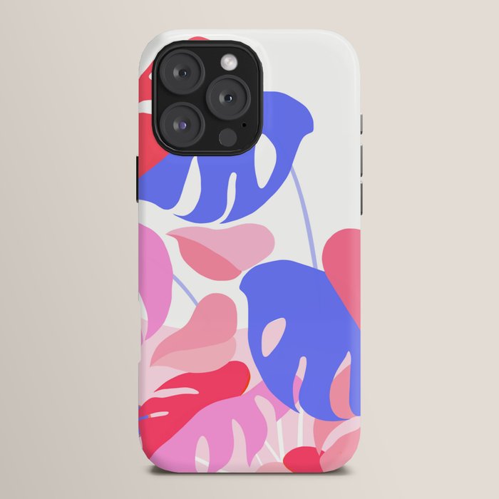 Pretty Monstera Plant in blue and pink iPhone Case Gallery Image 16
