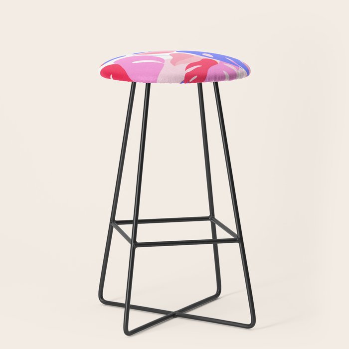 Pretty Monstera Plant in blue and pink Stool Gallery Image 1