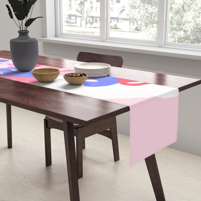 Pretty Monstera Plant in blue and pink Table Runner Gallery Image 2