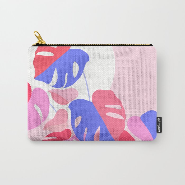 Pretty Monstera Plant in blue and pink Carry All Pouch Gallery Image 1