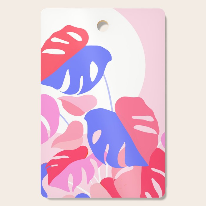 Pretty Monstera Plant in blue and pink Cutting Board Gallery Image 1