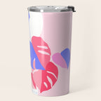 Pretty Monstera Plant in blue and pink Travel Mug Gallery Image 2