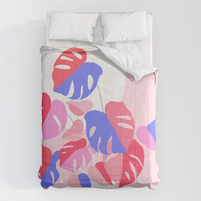Pretty Monstera Plant in blue and pink Comforter Gallery Image 6