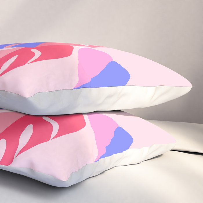 Pretty Monstera Plant in blue and pink Pillow Sham Gallery Image 3
