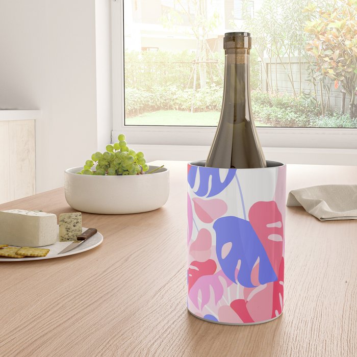 Pretty Monstera Plant in blue and pink Wine Chiller Gallery Image 4