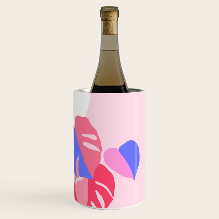 Pretty Monstera Plant in blue and pink Wine Chiller Gallery Image 3