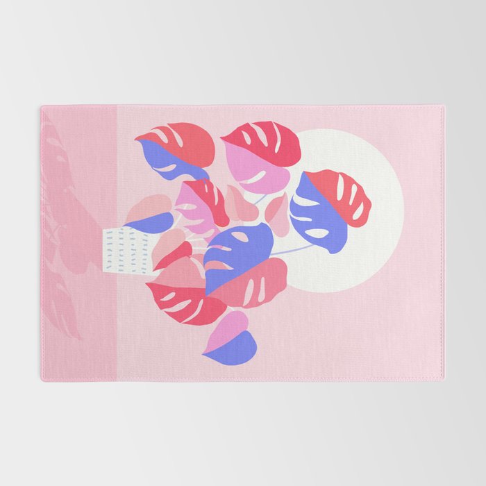 Pretty Monstera Plant in blue and pink Rug Gallery Image 2