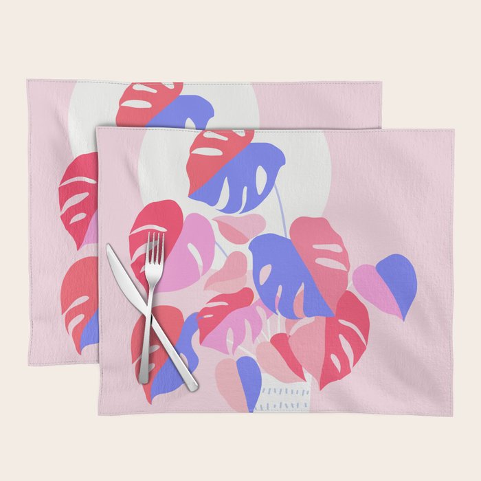 Pretty Monstera Plant in blue and pink Placemat Gallery Image 1
