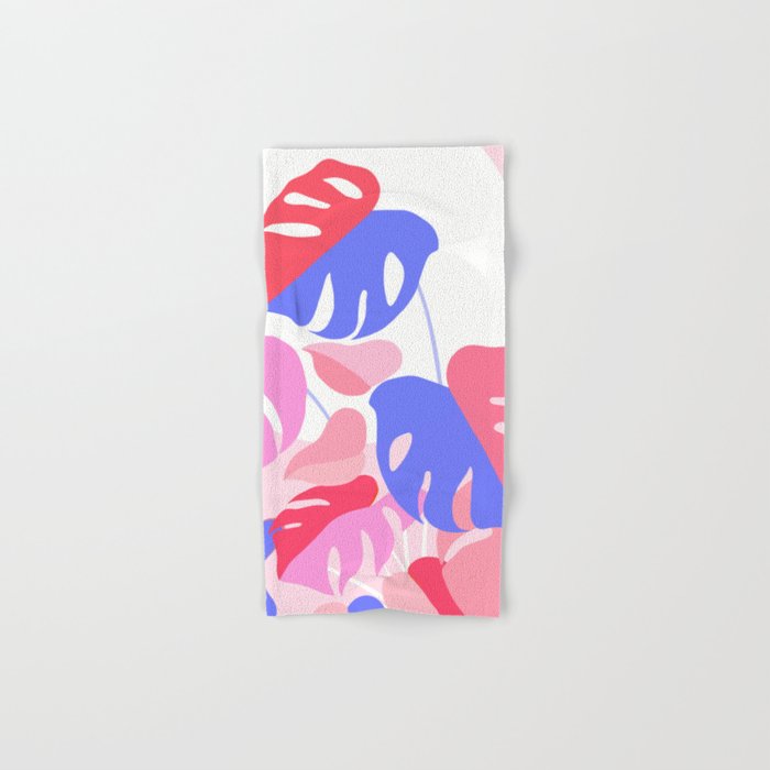 Pretty Monstera Plant in blue and pink Bath Towel Gallery Image 1