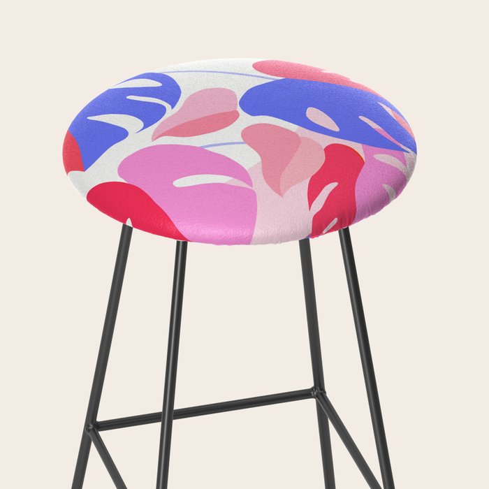Pretty Monstera Plant in blue and pink Stool Gallery Image 2