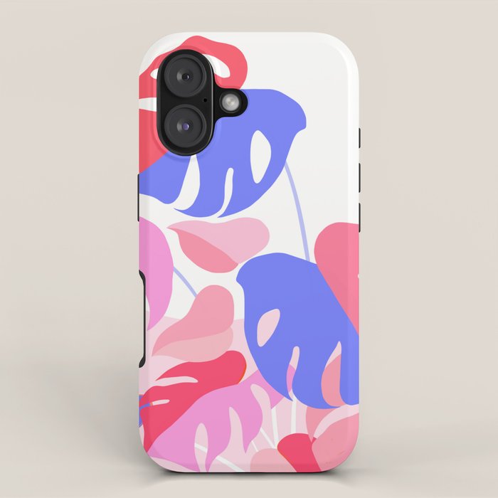 Pretty Monstera Plant in blue and pink iPhone Case Gallery Image 1