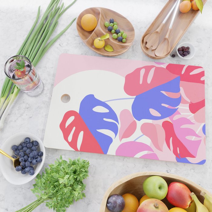 Pretty Monstera Plant in blue and pink Cutting Board Gallery Image 2