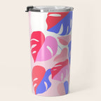 Pretty Monstera Plant in blue and pink Travel Mug Gallery Image 3