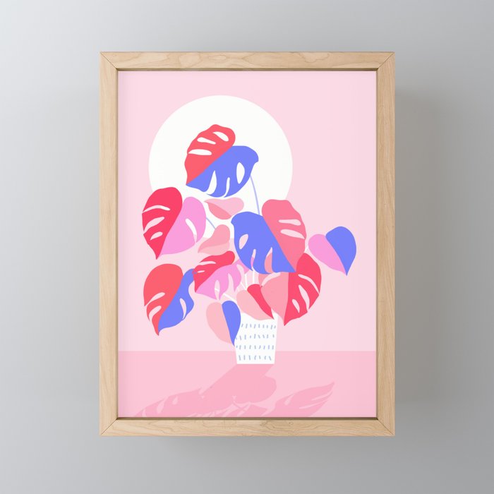 Pretty Monstera Plant in blue and pink Mini Art Print Gallery Image 1