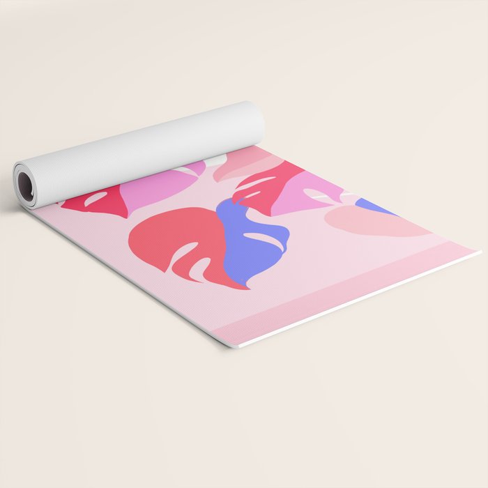 Pretty Monstera Plant in blue and pink Yoga Mat Gallery Image 2