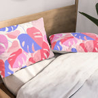 Pretty Monstera Plant in blue and pink Pillow Sham Gallery Image 2