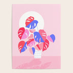 Pretty Monstera Plant in blue and pink Poster Gallery Image 4