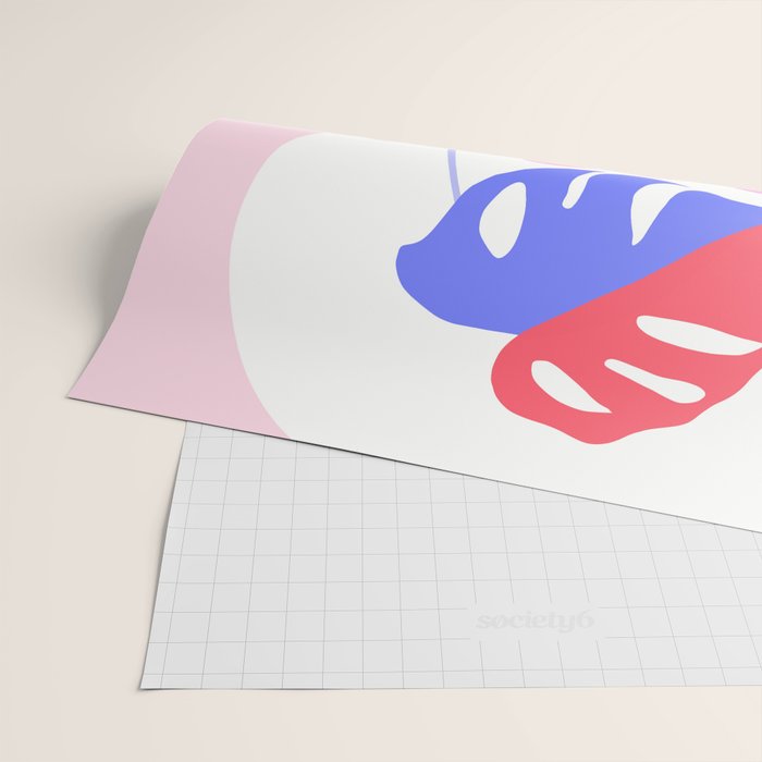Pretty Monstera Plant in blue and pink Wrapping Paper Gallery Image 2