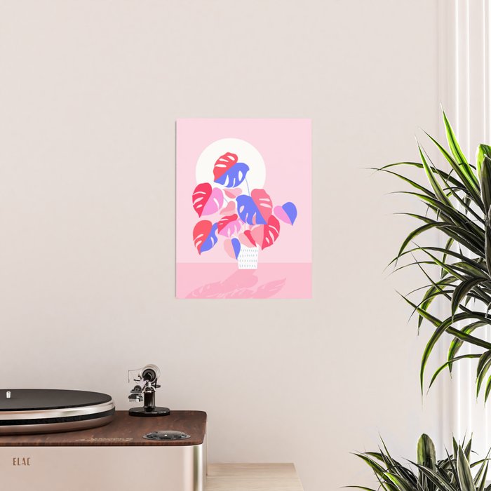 Pretty Monstera Plant in blue and pink Poster Gallery Image 2