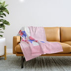Pretty Monstera Plant in blue and pink Throw Blanket Gallery Image 1