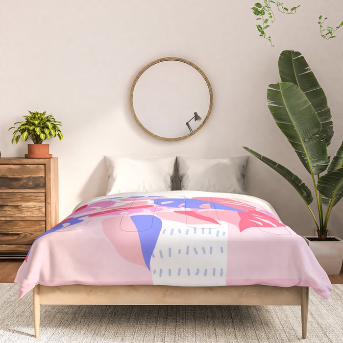 Pretty Monstera Plant in blue and pink Comforter Gallery Image 3