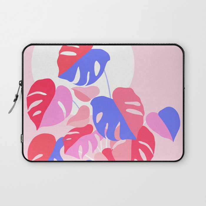 Pretty Monstera Plant in blue and pink Laptop Sleeve Gallery Image 1