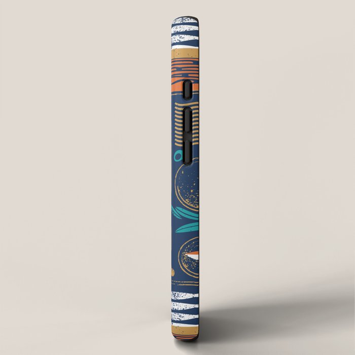 Vintage canned sardines // navy blue background peacock teal and gold drop orange cans  iPhone Case Gallery Image 2