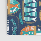 Vintage canned sardines // navy blue background peacock teal and gold drop orange cans  Poster Gallery Image 3