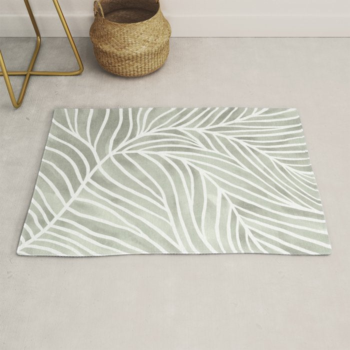 Sage green leaf line art Rug Gallery Image 1
