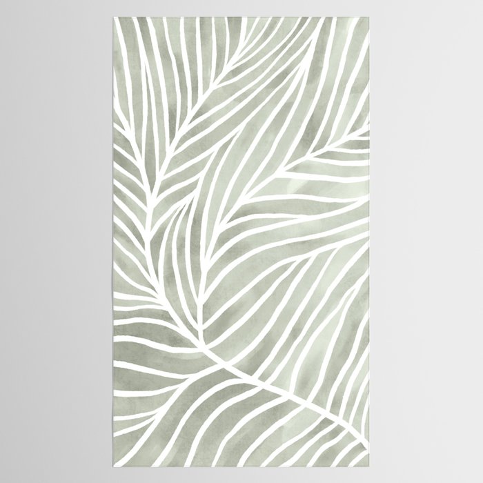 Sage green leaf line art Tablecloth Gallery Image 2