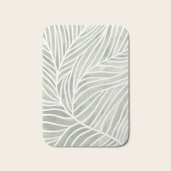 Sage green leaf line art Bath Mat Gallery Image 1