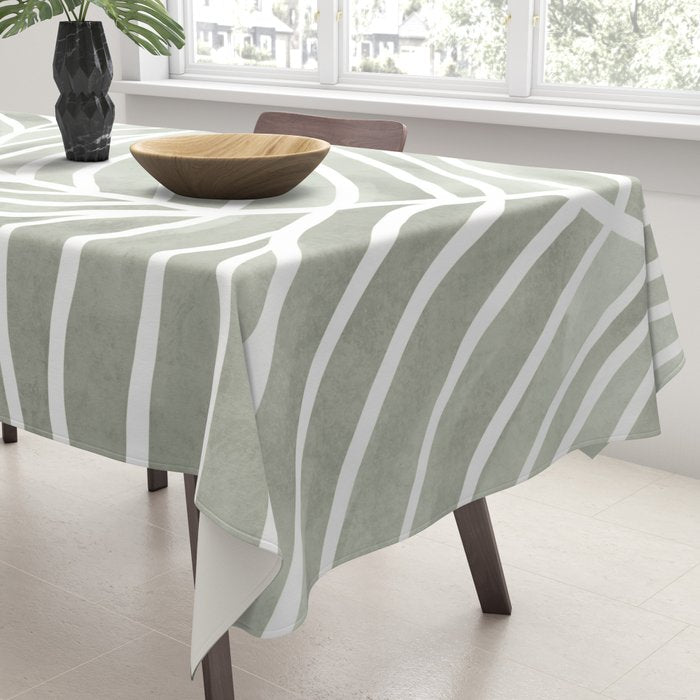 Sage green leaf line art Tablecloth Gallery Image 3