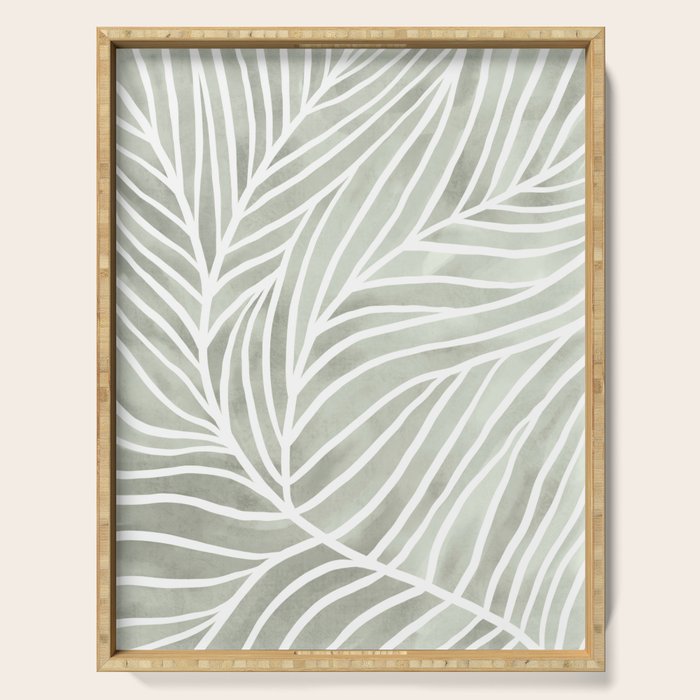 Sage green leaf line art Serving Tray Gallery Image 1