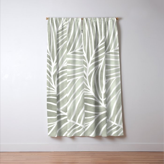 Sage green leaf line art Window Curtain Gallery Image 3