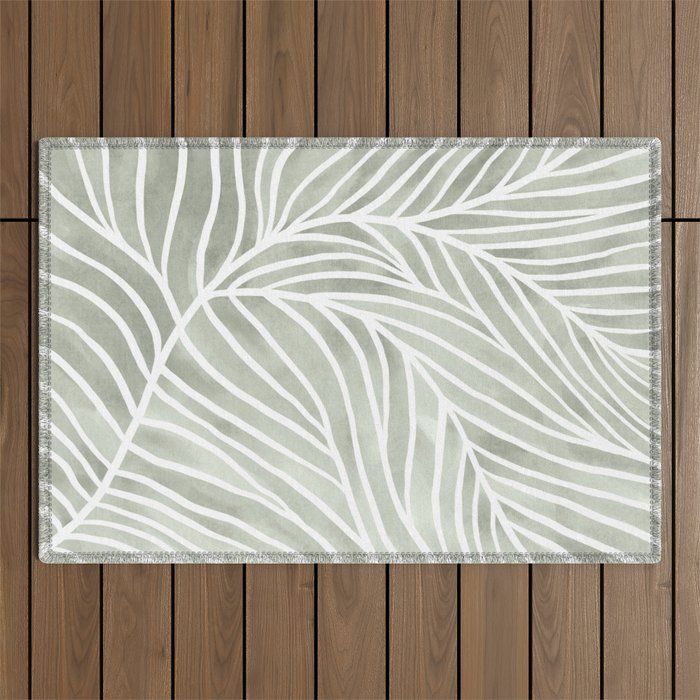 Sage green leaf line art Outdoor Rug Gallery Image 1