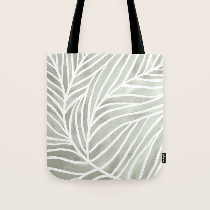 Sage green leaf line art Tote Bag Gallery Image 1