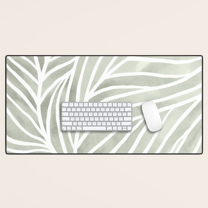 Sage green leaf line art Desk Mat Gallery Image 1