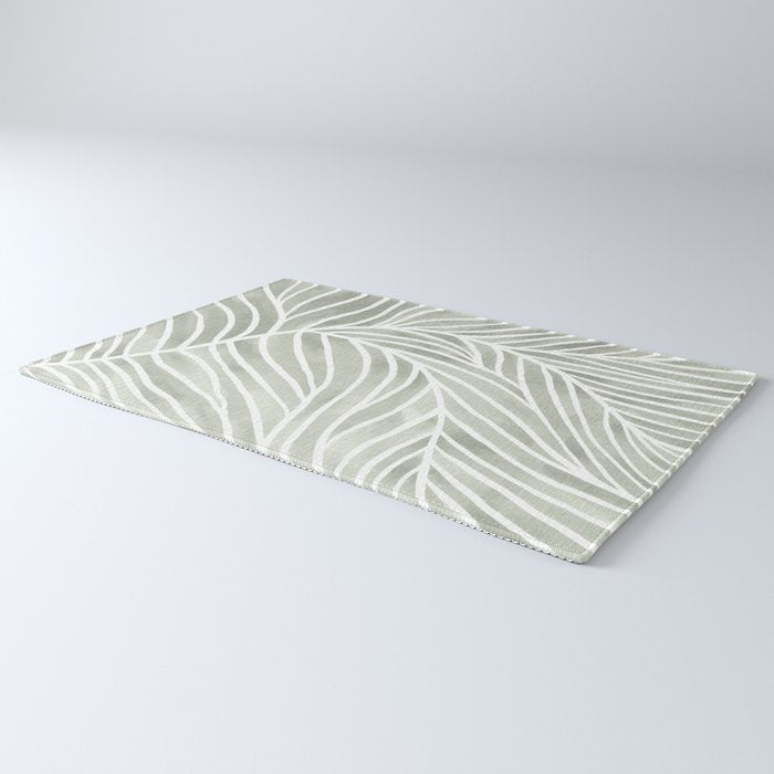 Sage green leaf line art Rug Gallery Image 3